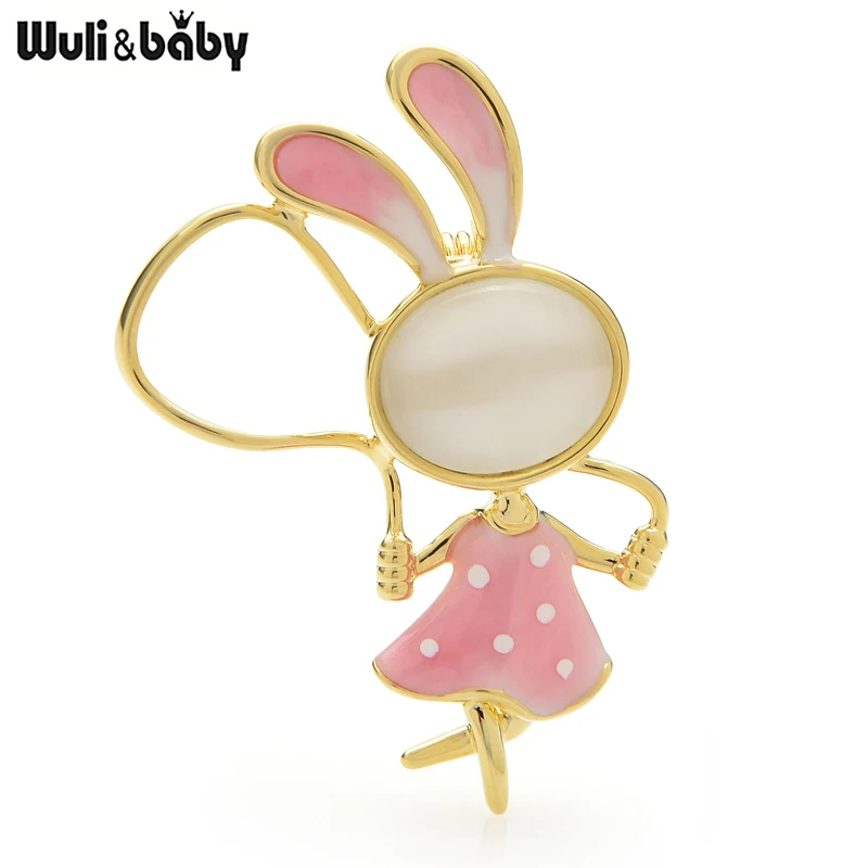 Wuli&baby Skipping Rope Rabbit Cute Brooch Pin For Children Jewelry Gift