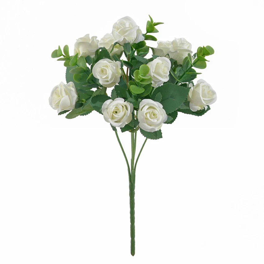 5 Gabeln, 11 Köpfe, künstliche Blumen, Seidenrosen, Blumenstrauß für Heimdekoration, Garten, Eukalyptusblätter, künstliche Pflanzen, Hochzeit, Party