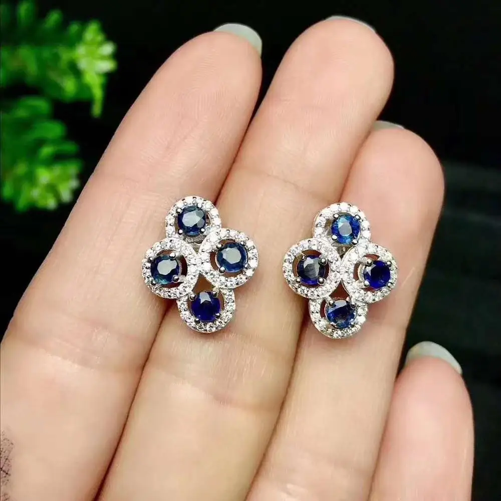 

natural and Real sapphire earrings s925 sterling silver jewelry women Natural blue Earrings