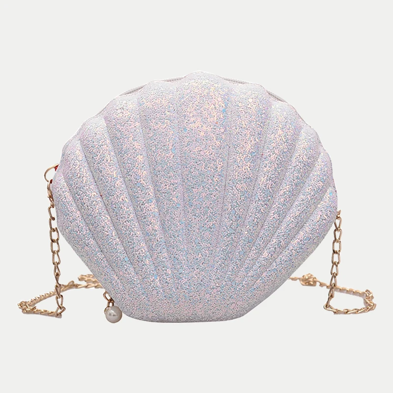 New Fashion Chains Crossbody Shoulder Bags for Women Shell Shape Sequined Small Handbag Purse Female Messenger Bag Clutch