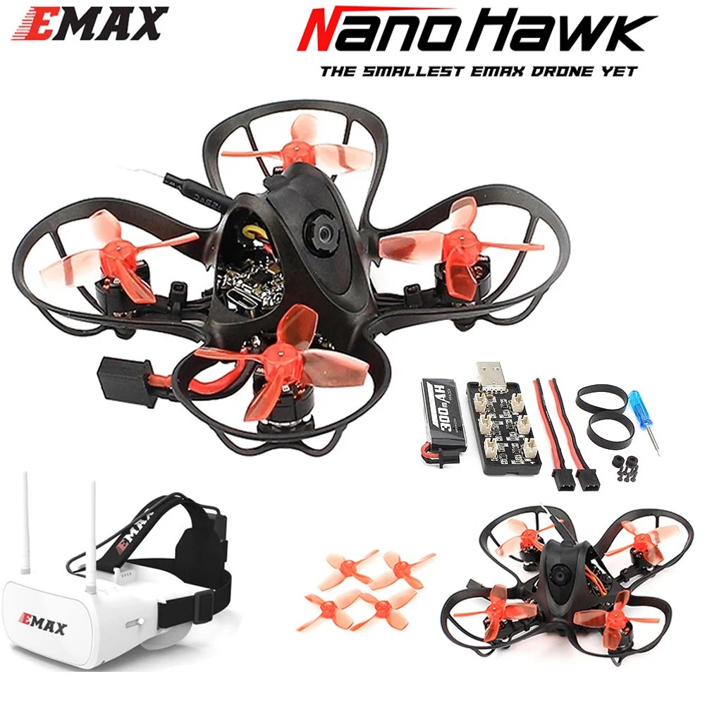 EMAX Nanohawk 65mm 1S Whoop FPV Beginner Indoor Racing Drone FrSky D8 Runcam Nano3 Camera 25mw VTX 5A Blheli_S 5.8G Glasses