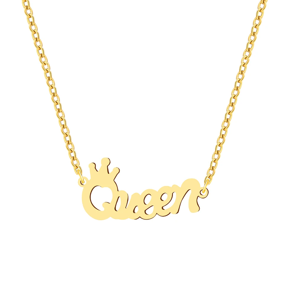 Stainless Steel Necklaces Letter Crown Queen Pendant Collar Chain Fashion Necklace For Women Jewelry Party Friend Gift One Piece