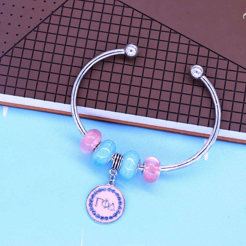 Baby Blue and Pink Beads Greek Letter Sign Gamma PHI Delta Bracelets Sorority Bangles For Women