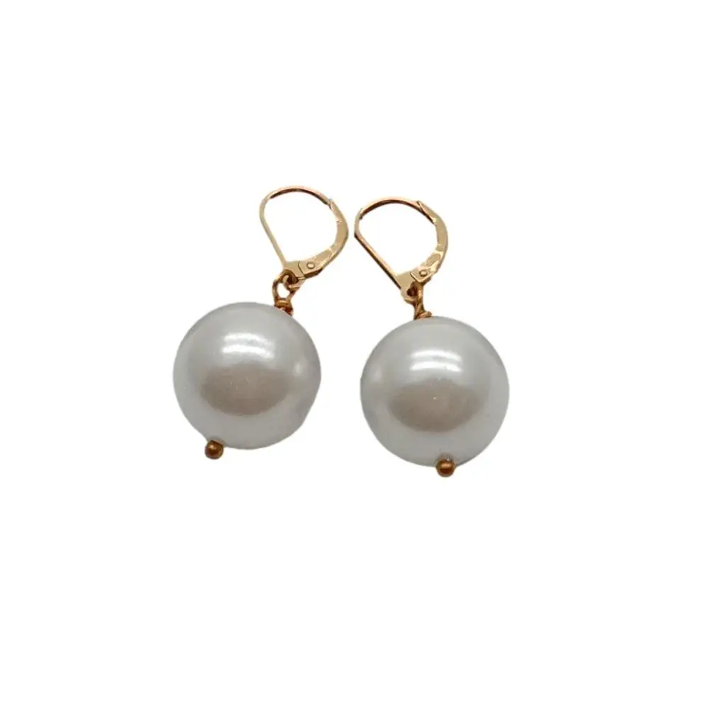 Y·YING 16mm White Sea Shell Pearl Dangle Lever back Earrings Fashion Women Jewelry wedding