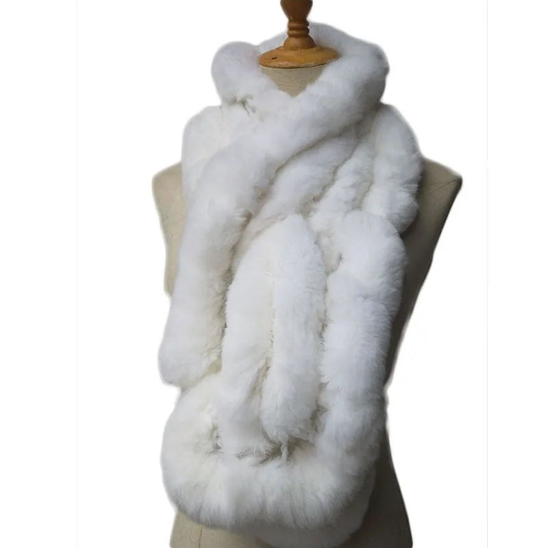 Women Real Rex Rabbit Fur Scarf Thick Warm Winter Long Genuine Fur Scarves Female Yellow Neck Warmer