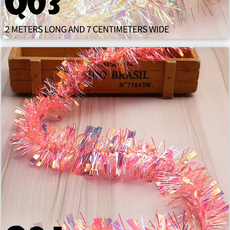 2 Stück 2m Schillernde Künstliche Madder-Farbene Folien-Quastengirlande für Weihnachtsbaum, Hochzeit, Geburtstag, Party, Heimdekoration – Detail 6