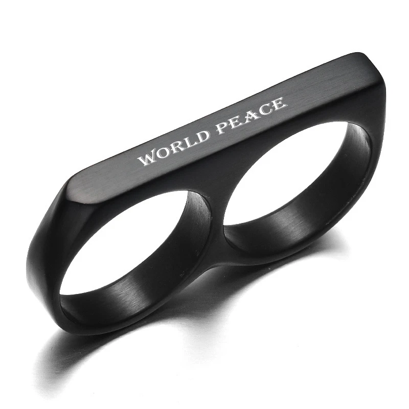 Stainless Steel Titanium Steel Ring Double Finger Double Ring Punk Style Men Custom Carved Lase Engraved Name Birthday Date