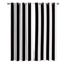 Simple Black And White Stripes Curtains Decor Swag Kids Room Curtain Panels With Grommets Window Treatment Valances Window