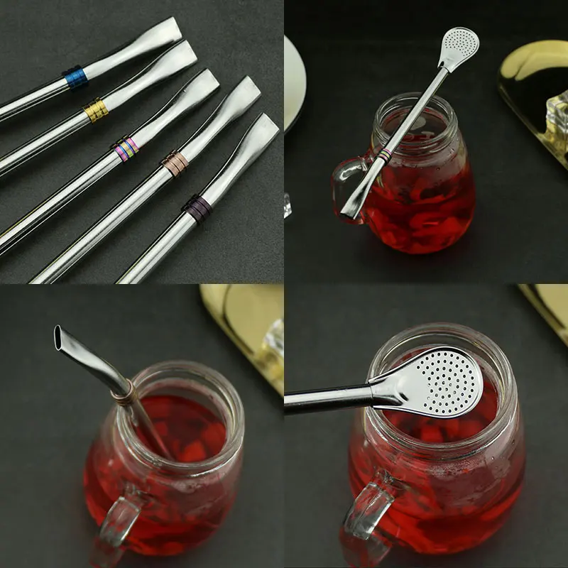 Stainless Steel Drinking Straw Spoon Tea Filter Yerba Mate Tea Straws Bombilla Gourd washable Tea Tools Kitchen Bar Accessories