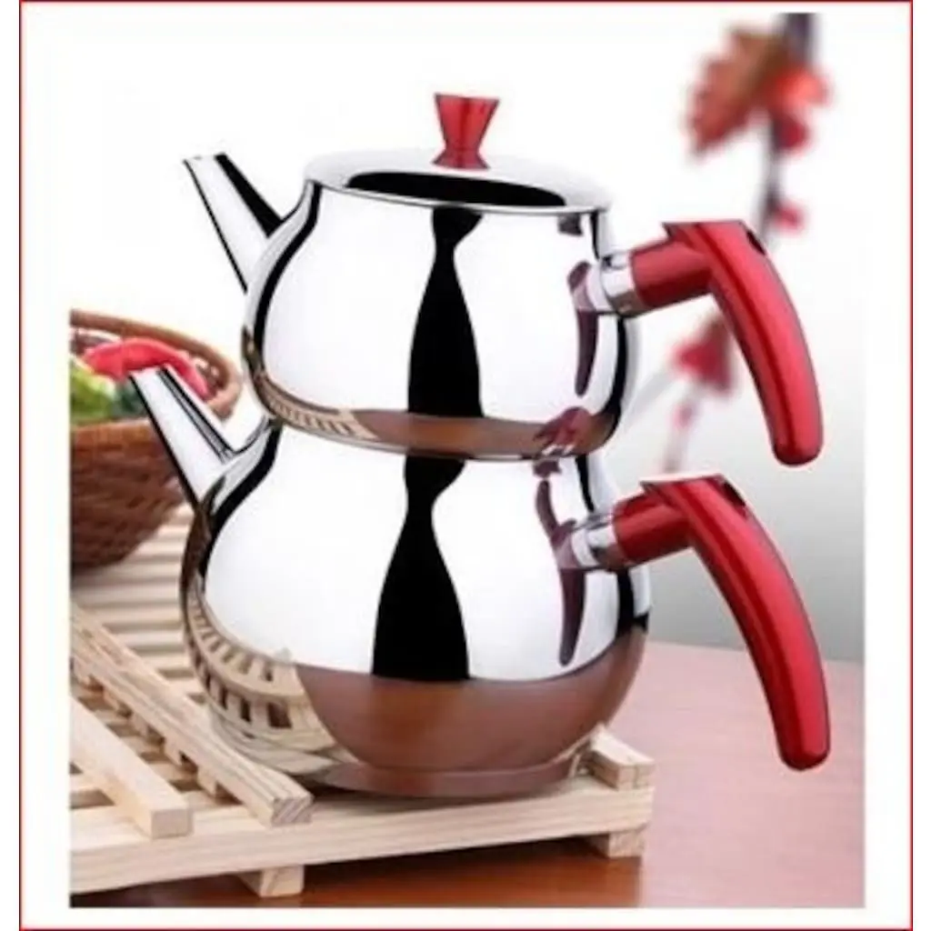 حجم الأسرة إبريق شاي صلب مصفاة الذاتي إبريق الشاي ، مقبض أحمر