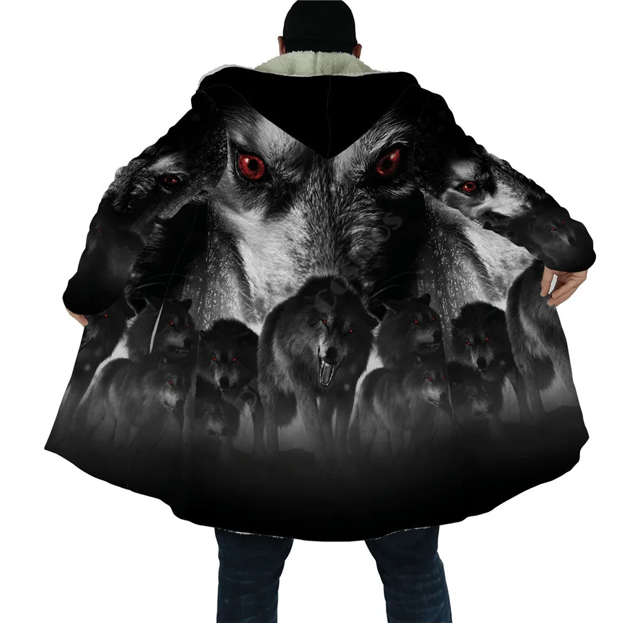 Winter Men For Women Hooded Cloak Wolf 3D All Over Prined Fleece wind breaker Warm Hood Cloak AA01