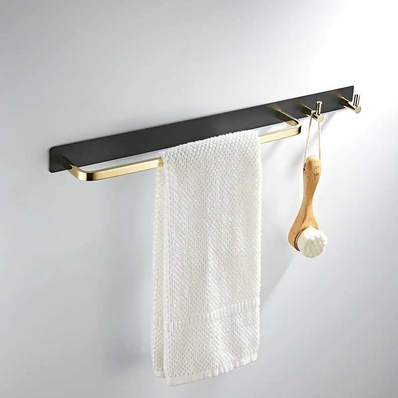 Tuqiu Brass Towel Hanger with Hooks Wall Mounted Towel Holder  Gold Towel Rack Bathroom Towel Bar Rail Total Brass Towel Ring