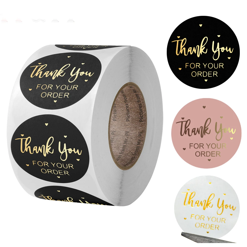 Foil Round Thank You For Your Order Sticker Heart shopping Small Handmade   kraft Label