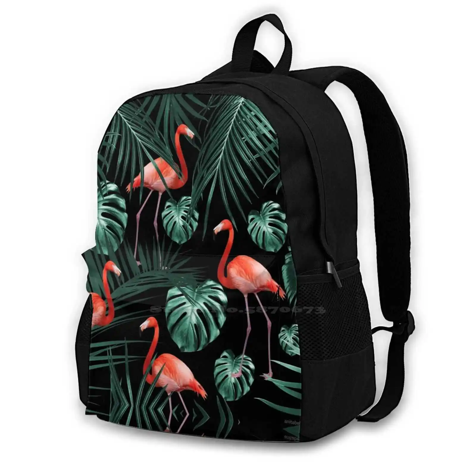 Tropical Flamingo Night Pattern #1 #Tropical #Decor #Art Backpack For Student School Laptop Travel Bag Collage Digital