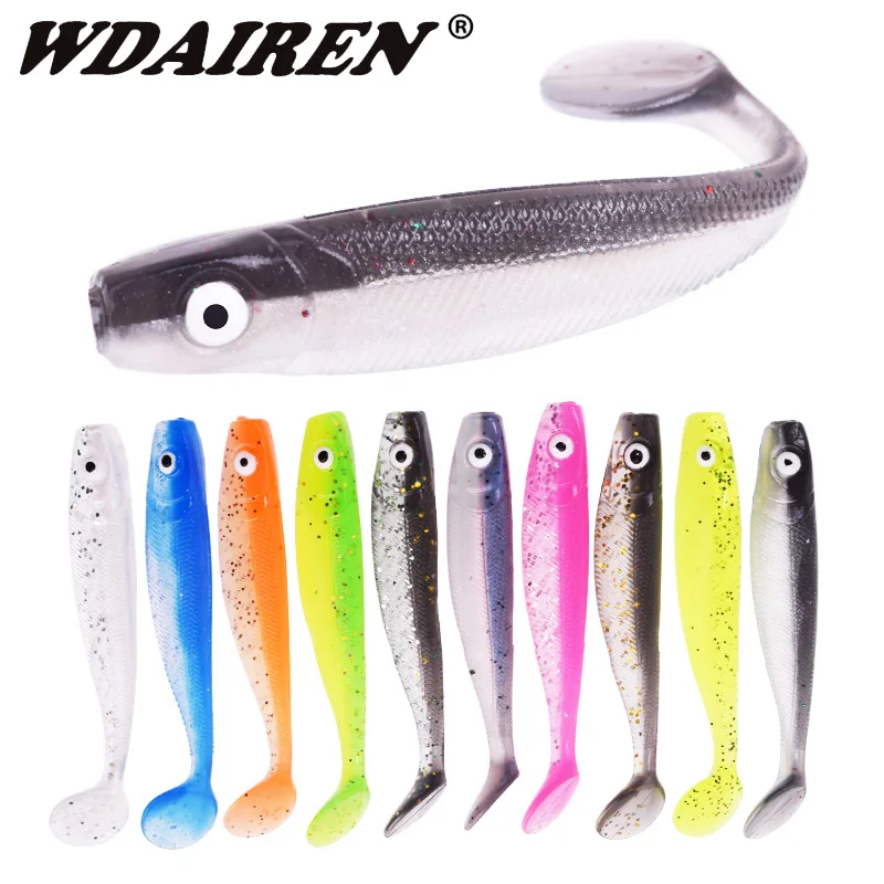 10Pcs Jigging Wobblers Soft Baits 65mm 2g 3D Eyes Aritificial Silicone Bait Fishing Lure T Tail Bass Pike Pesca Fishing Tackle