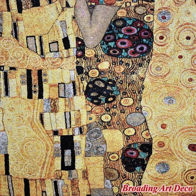 Gustav Klimt the Kiss (Golden) Tapestry Wall Hanging Jacquard Weave Gobelin Home Textile Art Decoration Aubusson Cotton 100%