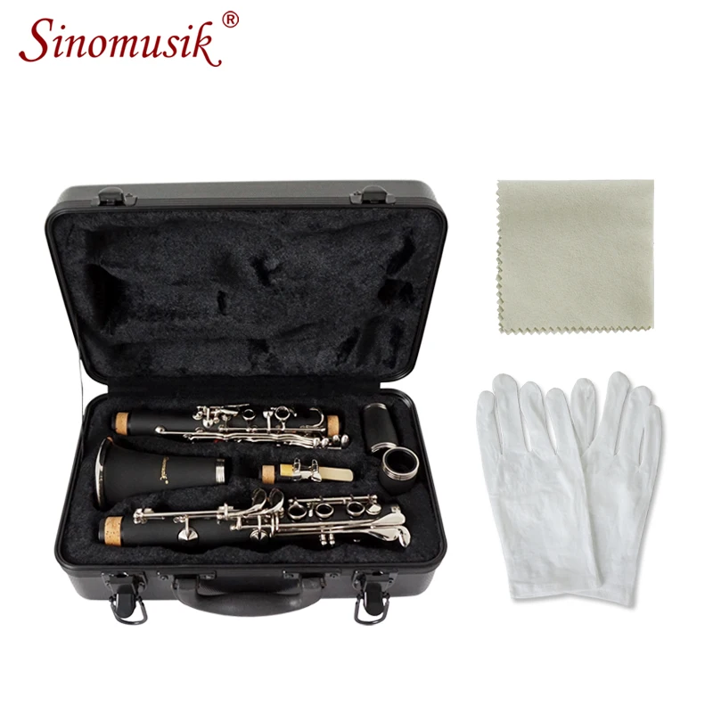 Aiersi Clarinet ABS 17 Key Bb Flat Soprano Binocular Clarinet with Cleaning Cloth, Gloves,Hard Case Woodwind Instuments