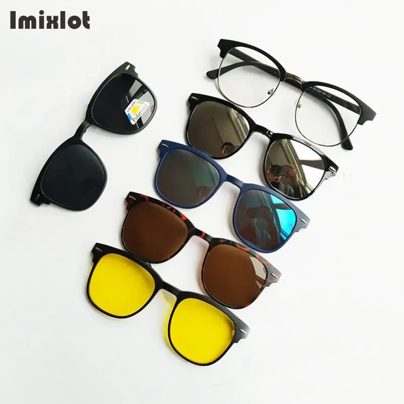 5 Lens Clip On Sunglasses Men Women Polarized Clip On Glasses Magnetic Sunglasses Optical Prescription Eyewear Frames Eyeglass