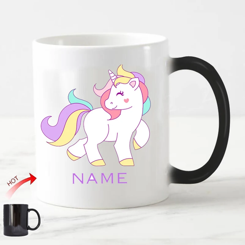 Custom Naam Eenhoorn Magische Mok Gepersonaliseerde Eenhoorn Morph Mokken Warmtegevoelige Kleur Veranderende Kids Koffie Cup Keramische Magische Mokken