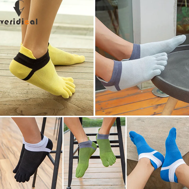 Invisible Sport Socks Toe Cotton Mesh Breathable Solid Simple Sweat-Absorbing Fitness Bike Run Hiking Travel 5 Finger Ankle Sock