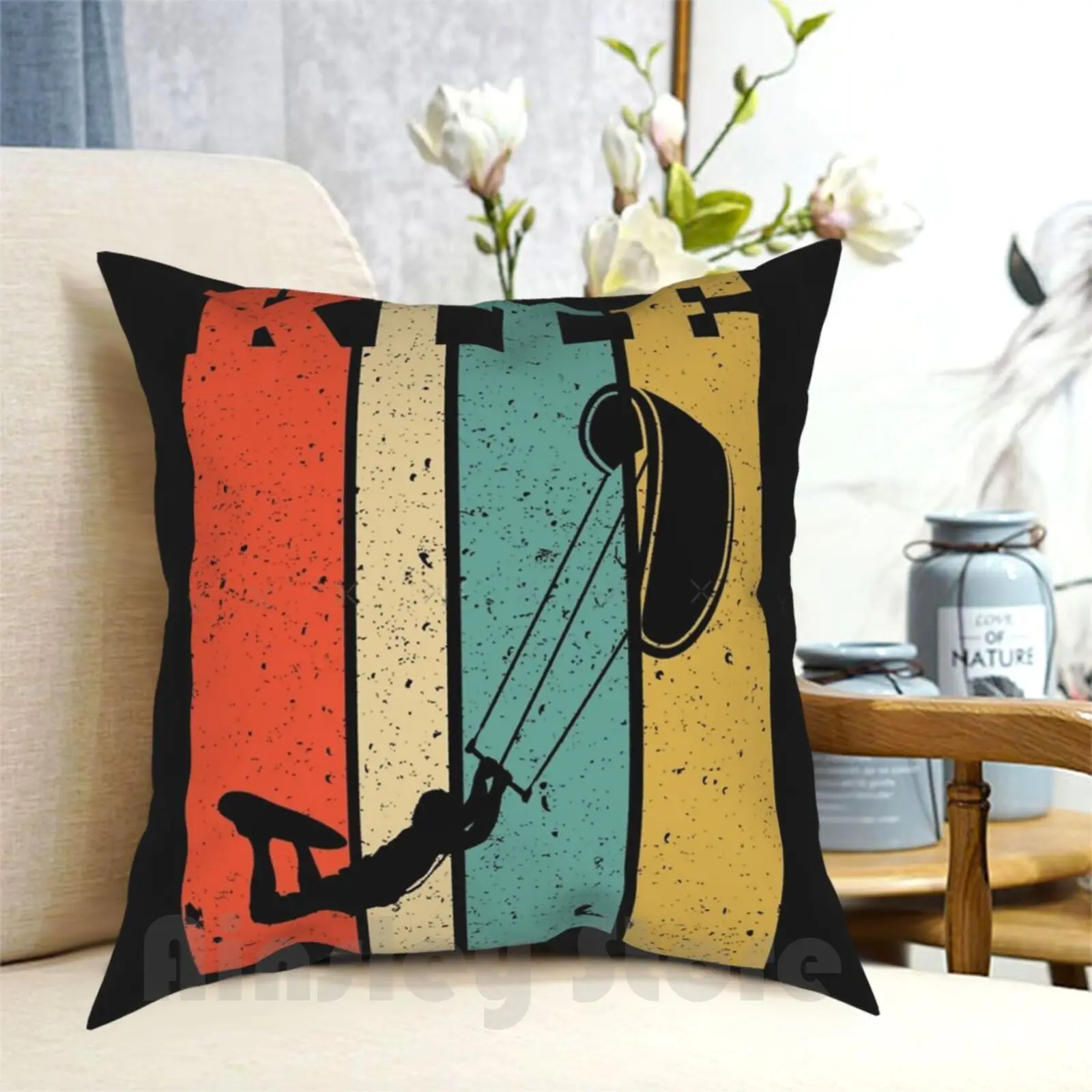 Retro Kitesurf Kitesurfing Kitesurfer Pillow Case Printed Home Soft Throw Pillow Fathers Day Christmas Kiteboard