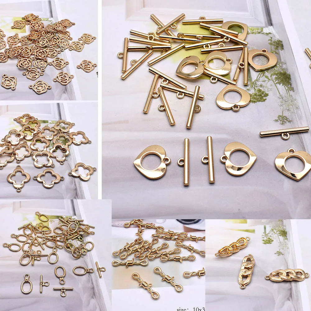 10 zestaw złoty kolor OT złącza zaciskowe Charms na wyrób biżuterii bransoletka naszyjnik koniec klamra akcesoria Chain Link Buckle