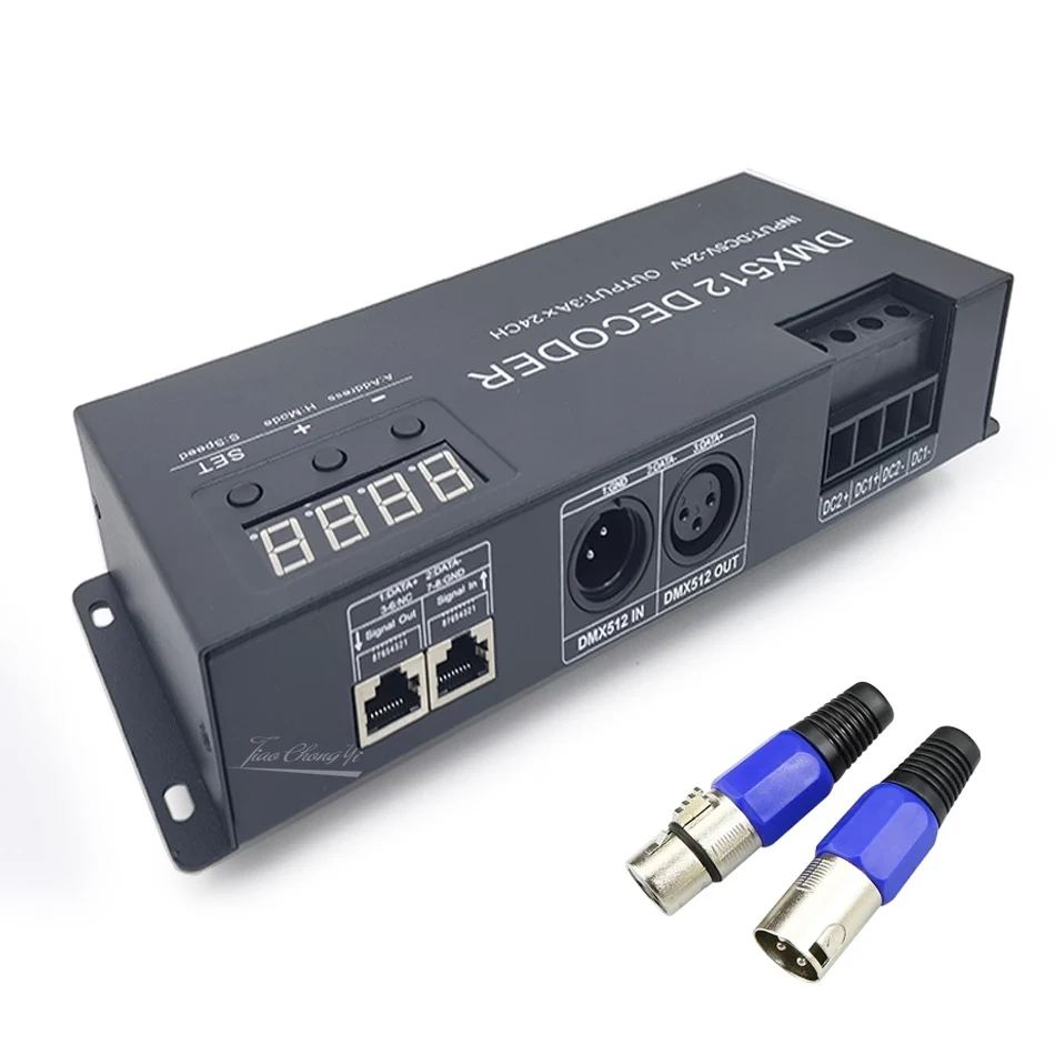 DMX512 Decoder 24Channel with Digital Display 72A Dimmer PWM Driver DC5V-24V 24CH RGB Tape Strip Light Controller