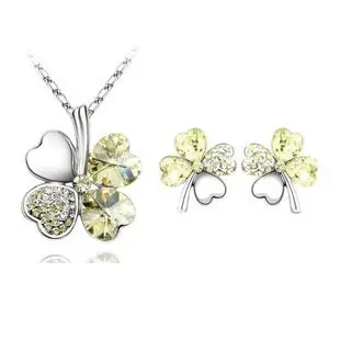 Exquisite water drops Austrian crystal, light yellow wedding jewelry set women's 925 sterling silver necklace earrings set gift