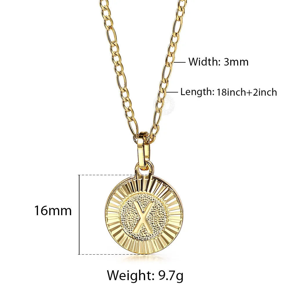 Chic 2pcs Letter Pendants with Figaro Chain Necklace Stainless Steel Link Choker for Men Women Gold Color  Jewelry Gift 18inch