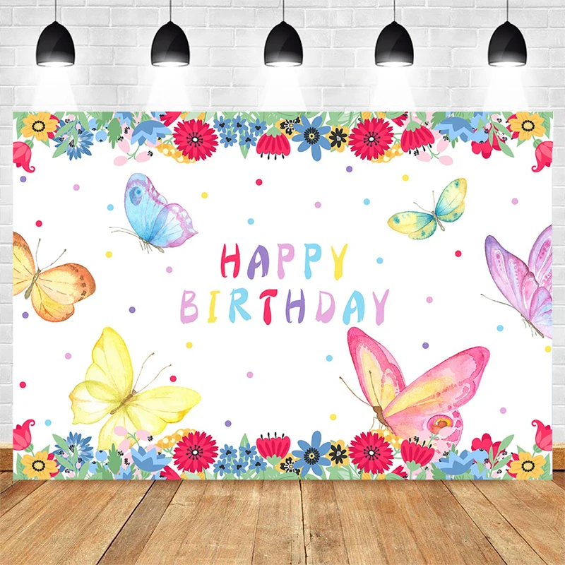 Mocsicka Color Butterfly Girl Custom Birthday Party Background Stars Watercolor Flowers Dessert Table Decoration Props Studio