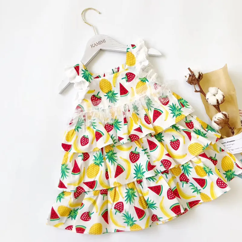 

Tonytaobaby Summer New Baby Girl Holiday Pineapple Printed Cotton Tower Dress