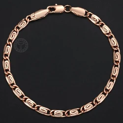 585 Rose Gold Color Bracelet for Womens Girls Snail Chain Link Trendy Wristband Fashion Jewelry Gifts 5mm 7/8/9/10/11inch GB179