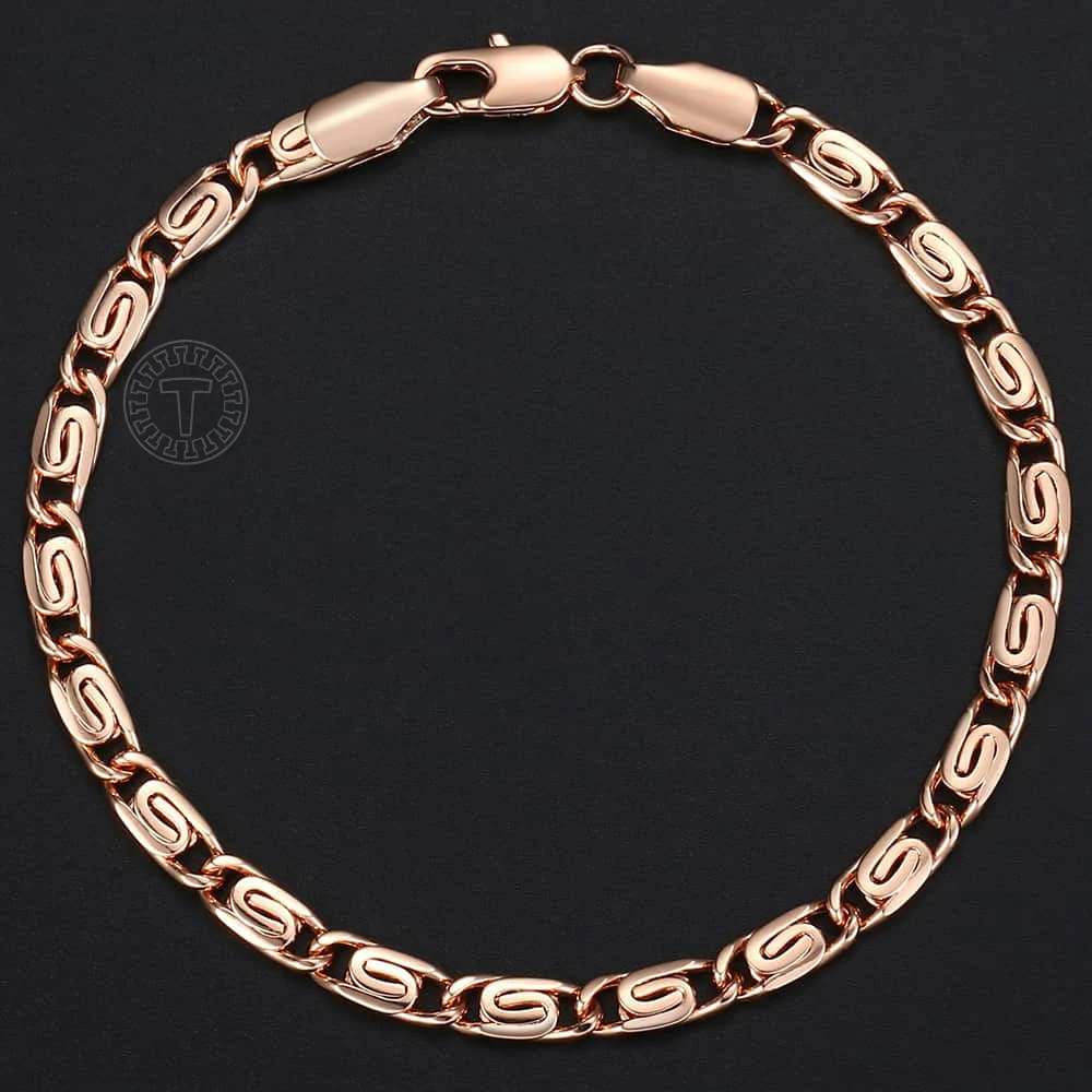 585 Rose Gold Color Bracelet for Womens Girls Snail Chain Link Trendy Wristband Fashion Jewelry Gifts 5mm 7/8/9/10/11inch GB179