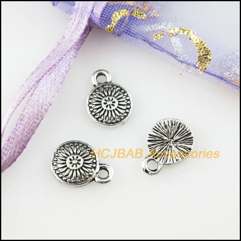 60 New Flower Charms Tibetan Silver Color Round Pendants 7.5x10.5mm