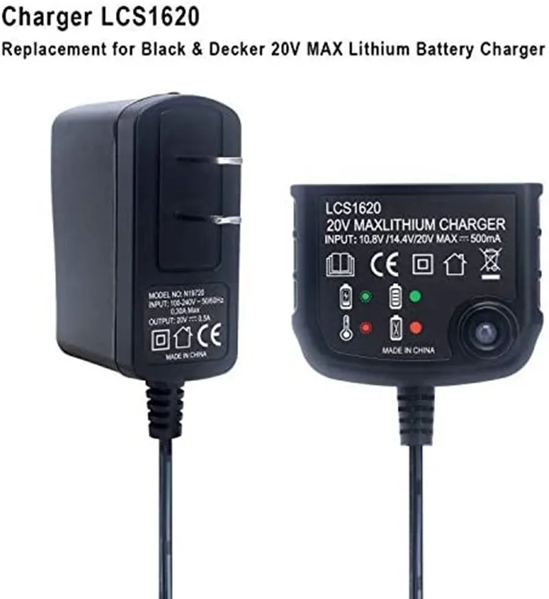 LCS1620 Lithium Battery Charger For Black&Decker 10.8V 14.4V 18V 20V Serise LBXR20 Electric Drill Screwdriver Battery Accessory