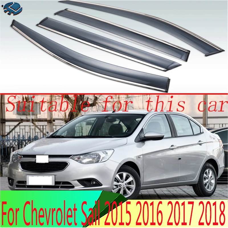 For Chevrolet Sail 2015 2016 2017 2018 Car accessories Plastic Exterior Visor Vent Shades Window Sun Rain Guard Deflector 4pcs