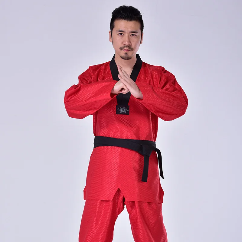 Red Taekwondo Uniform Blue Dobok TKD Coach Suit Adult Karate Judo Training Competition Pants Coat Beginner Performance Costume