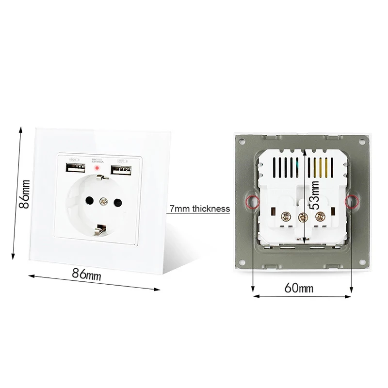 Minitiger ściany gniazdo zasilania USB, nowy styl Panel, sypialnia gniazdo, AC 110V-250V 16A do montażu naściennego, podwójne Usb Standard ue wylot