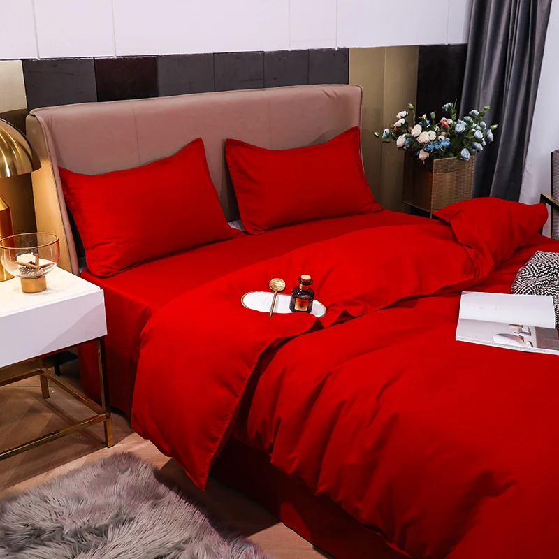 Red Duvet Cover Set Twin Full Queen Bedding Set Guest Room Cozy Microfiber Adults Bed Linen Set Quilt Comforter Cover Bedclothes