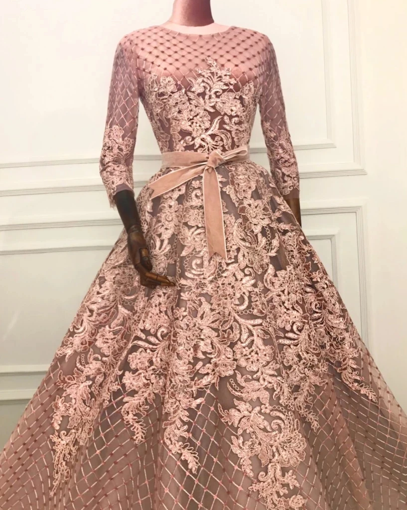 Moroccan Muslim Evening Dresses A-line Scoop 3/4 Sleeves Appliques Long Turkey Dubai Saudi Arabia Prom Dress Gown Customized