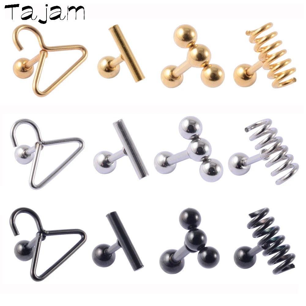 1Pair Surgical Stell Novel Earring Tragus Helix Cartilage Ear Studs Piercing Black/Gold/Silver Color Unisex Body Jewelry 16G