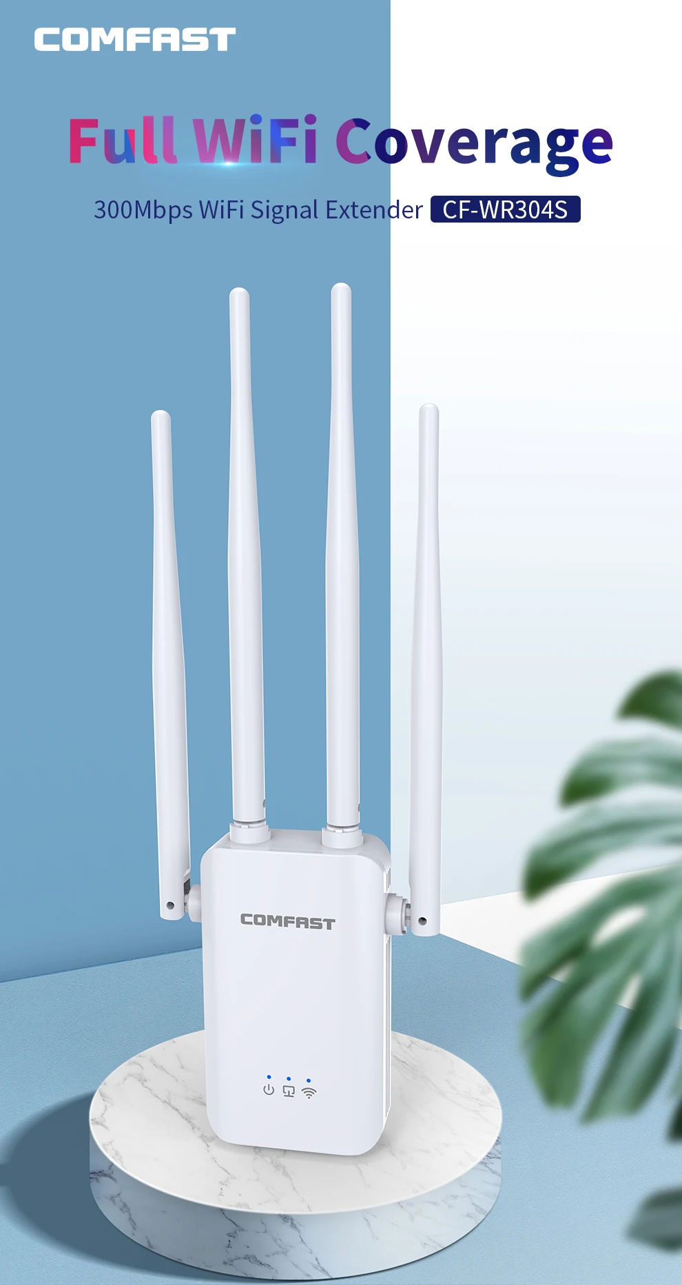 Comfast CF-WR304S 300Mbps 2.4GHz Wireless WiFi Repeater Router Wi-Fi Extender Signal Amplifier Repetidor with 4 External Antenna