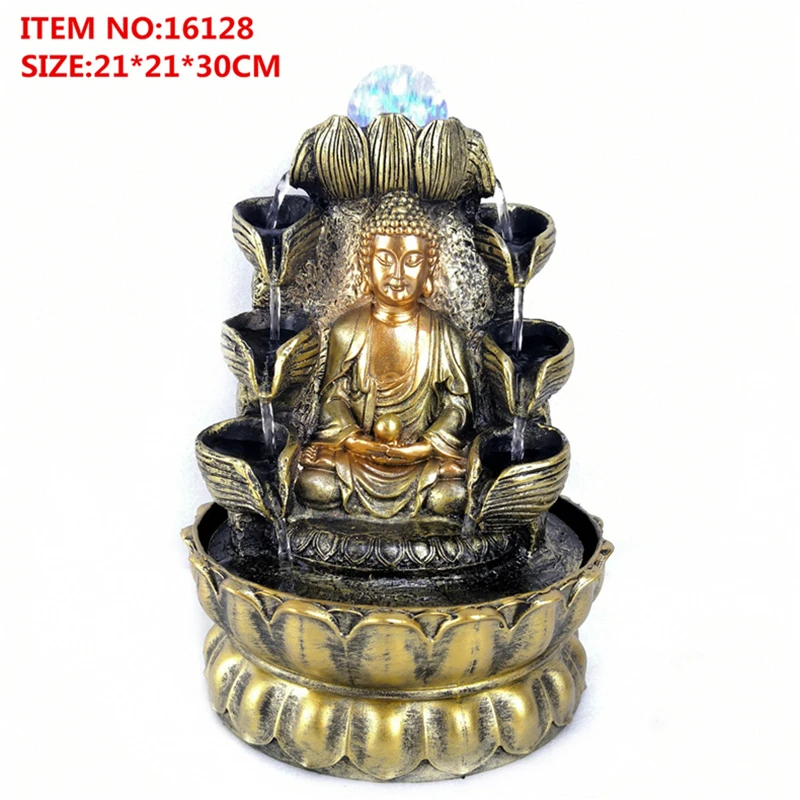 

Zen Water Sound Desktop Waterfall Fountain Lucky Feng Shui Ball Fountains Gold Buddha Statue Lotus Peaceful Home Decoration