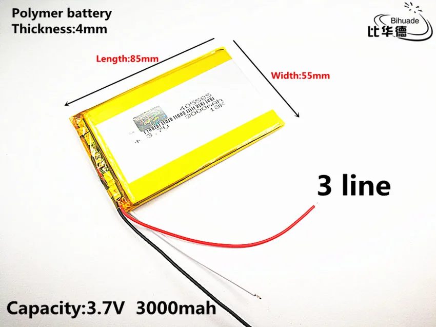 3 line Good Qulity 3.7V,3000mAH 405585 Polymer lithium ion / Li-ion battery for tablet pc BANK,GPS,mp3,mp4