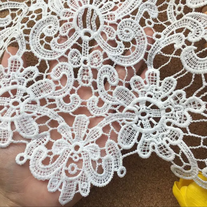 24CM Wide Luxury White Cotton Embroidered Guipure 3D Lace Fabric Applique Wedding Dress Headveil DIY Apparel Sewing Decoration