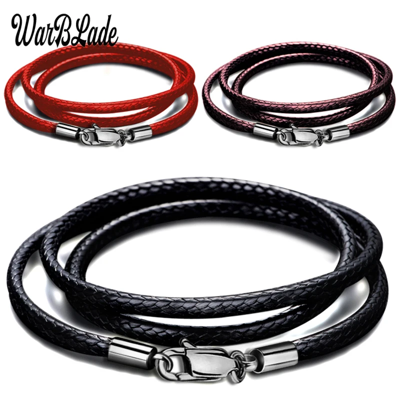 3pcs 1/1.5/ 2/3mm Necklace Cord Leather Waxed Cord Stainless Steel Lobster Clasp Connector Leather Rope Chain For DIY Jewelry