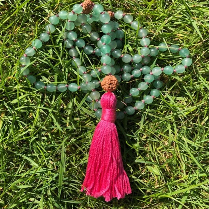 6mm Green Aventurine Bodhi 108 Beads Tassel Mala Necklace Stress Lucky Healing pray cuff Handmade