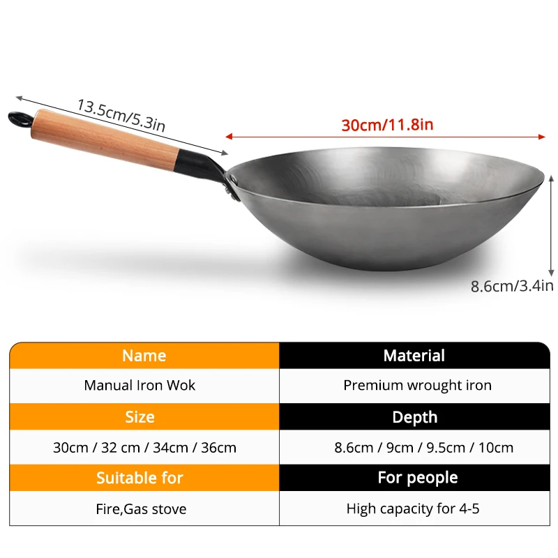 Leesin High Quality Uncoated Iron Wok Chinese Handmade Wok Pan For Gas Stove