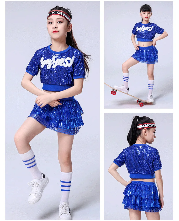 New Jazz Costume Girls Blue Hip Hop Set Street Dance Performance abbigliamento Stage Wear abiti costumi da ballo per bambini