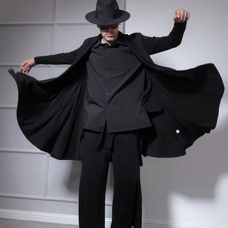 

Men's coats spring and autumn European medium long loose cardigan windbreaker for men casual coat black wizard's cape